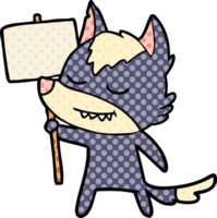 friendly cartoon wolf with blank sign png