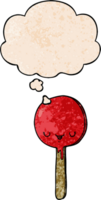 cartoon candy lollipop with thought bubble in grunge texture style png
