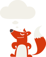 cartoon fox with thought bubble in retro style png