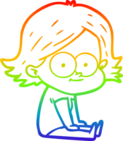 rainbow gradient line drawing of a happy cartoon girl png