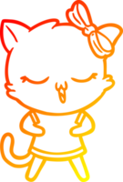 värma lutning linje teckning av en tecknad serie katt med rosett på huvud png