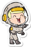 distressed sticker of a happy cartoon astronaut png