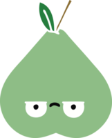 flat color retro cartoon of a green pear png