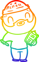 rainbow gradient line drawing of a cartoon bearded man png