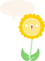 cartoon flower with speech bubble in retro style png