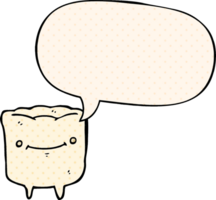 cartoon happy tooth with speech bubble in comic book style png