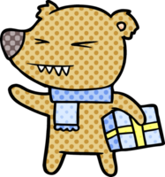 bear cartoon chraracter with present png