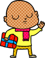 cartoon bald man with xmas gift png