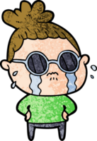 cartoon crying woman wearing sunglasses png