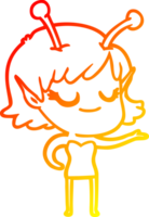 warm gradient line drawing of a smiling alien girl cartoon png