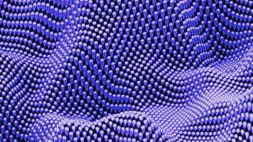 violet des balles sur une Contexte dans ondulé mouvement. conception. minimal ondulé surface avec sphères. video