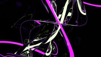 Futuristic 3d structure with rotating spiral on a black background. Design. Metal abstract reflective lines bending and flowing diagonally. video