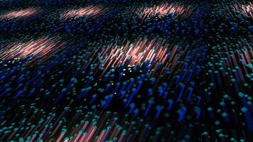 Abstract volumetric bars on a black background. Animation. 3D blue and green segments with round light flares. video
