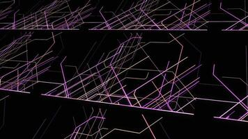 Appearing pink and purple laser beams on a black background. Animation. Straight crossed bright lines moving chaotically. video