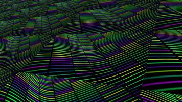 pendenza luminosa colore guidato illuminato mosaico plaid modello. animazione. distorto ondulato superficie diviso in piazze con orizzontale parallelo segmenti. video