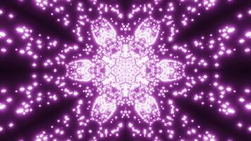 Floral kaleidoscopic shape absorbing tiny glowing particles. Design. Pulsating symmetrical figure and flying dots. video