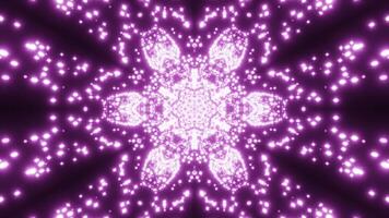 Floral kaleidoscopic shape absorbing tiny glowing particles. Design. Pulsating symmetrical figure and flying dots. video