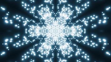 Kaleidoscope of glowing flying stars. Design. Pulsating ornament pattern with spreading particles. video