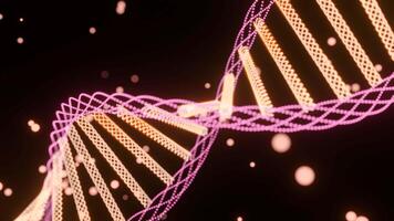 Rotating dna spiral with dots. Design. Beautiful dna spiral rotates with magical glowing dots. Magic spiral of dna in cyberspace video