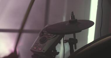 Close-up of a drummer during a concert performance. Stock. Percussion instrument. Anonymous Drummer Drumming on Stage - Close Up video