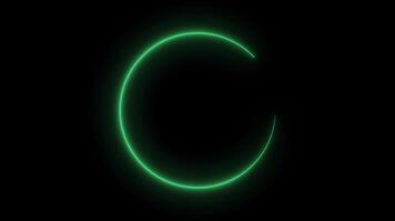 Neon rings. Abstract background with animation of rotation circles with light rays and glow. Animation of seamless loop. Green rings video