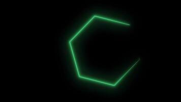 Neon hexagons abstract motion background. Seamless loop design. Video animation. Green hexagons