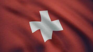 Flag of Switzerland. The Switzerland flag waving in the wind. Switzerland flag in loop mode video