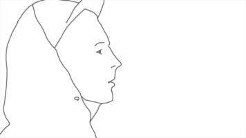 Animation of continuous line drawing of man face. Profile portrait. video