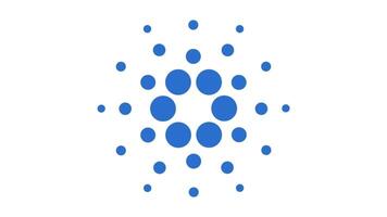 cardano symbol ada blockchain kryptovaluta animation. digital valuta cardano, en logotyp med ett abstrakt prickar video