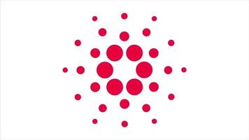 Cardano symbol ADA blockchain cryptocurrency animation. Digital currency Cardano, a logo with an abstract dots video