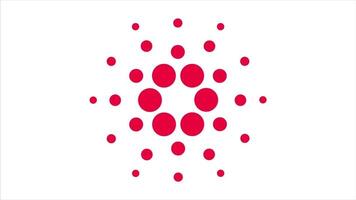 cardano symbol ada blockchain kryptovaluta animation. digital valuta cardano, en logotyp med ett abstrakt prickar video