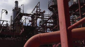 Electric power station. Scene. Panorama of the interior of power plant. Pipes in a industrial factory video