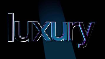 3D word luxury moving on black background with wide beams of light. Volume, purple and blue sign luxury moving in rays of flashlight, seamless loop. video