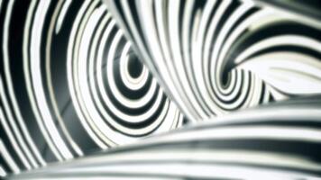 Black and white twisted lines flowing fast, seamless loop. Abstract motion background with narrow lines of neon light, monochrome. video