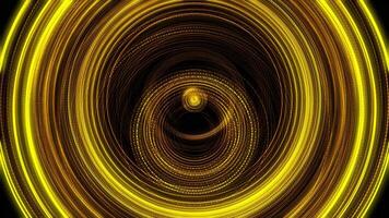 splendente d'oro anelli nel pulsante movimento su nero sfondo, senza soluzione di continuità ciclo continuo. animazione. astratto giallo scintillante cerchi battito infinitamente. video