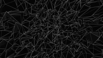 Abstract background of white triangles rotating chaotically on black background, seamless loop. Animation of flying, spinning monochrome geometrical figures, broken glass effect. video