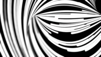 Abstract flow of black and white stripes in a tunnel, seamless loop. Monochrome, narrow lines moving fast into the funnel. video