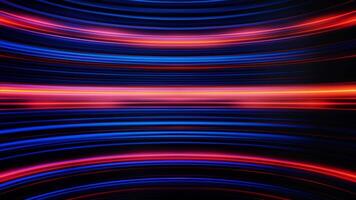 Waving stripes of shimmering light moving endlessly and parallel to each other. Abstract colorful background with curved, red and blue lines, seamless loop. video