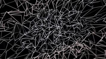 Abstract background of white triangles rotating chaotically on black background, seamless loop. Animation of flying, spinning monochrome geometrical figures, broken glass effect. video