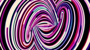 Abstract background with infinity sign formed by many narrow, colorful lines, seamless loop. Curved, neon stripes moving endlessly. video