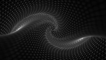 Waving abstract volume texture in endless motion on black background, seamless loop. Distorted space with white lines moving slowly, monochrome. video