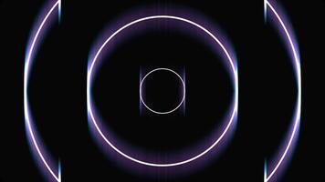 Glowing circle frames widen and moving fast one by one, seamless loop, energy concept. Animation. Purple neon round shapes forming tunnel on black background, seamless loop. video