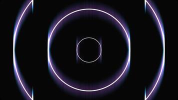 Glowing circle frames widen and moving fast one by one, seamless loop, energy concept. Animation. Purple neon round shapes forming tunnel on black background, seamless loop. video