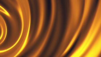 Abstract, soft, curved wide lines move in a circle in golden glowing, seamless loop. Close up for abstract, orange rotating spiral. video