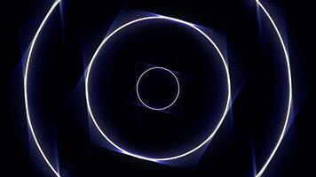 Abstract neon circles tunnel, seamless loop. Animation. White and blue circles moving endlessly in tunnel on black background. video