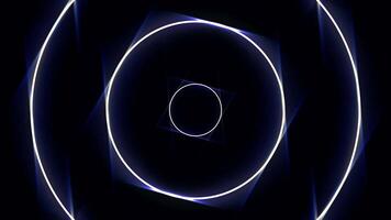 Abstract neon circles tunnel, seamless loop. Animation. White and blue circles moving endlessly in tunnel on black background. video