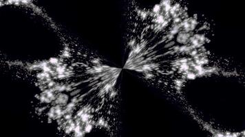 Abstract, monochrome symmetric pattern of feathers on black background, seamless loop. Kaleidoscopic abstract ovals sucked into the sentral point. video
