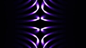 Abstract flowing of purple lights, small dots in rows move, turn, and change trajectory. Shining small, digial circles flying on black background. video