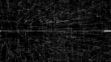 3D futuristic background of endless white connected short lines, eternity of space. Animation. Rotation of the white abstract narrow tubes on black background. video