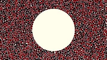 Colorful red balls falling down and skirting white round shape. Animation. Different size bubbles or spheres falling down on white background. video